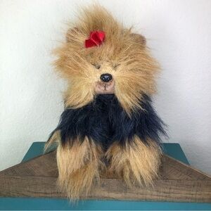 Ty Yorkie Dog Red Bow Plush Stuffed Animal Black Brown Plushie Toy Puppy